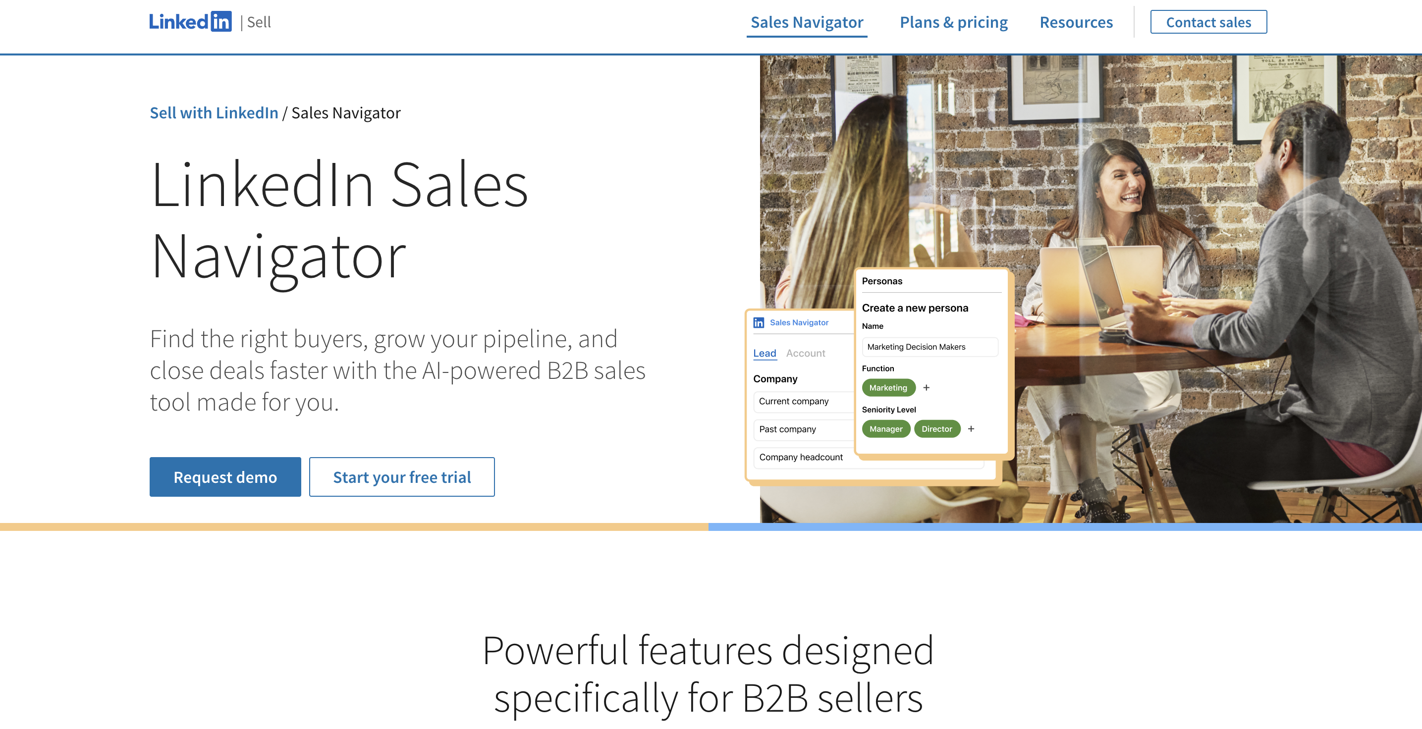 LinkedIn sales navigator's landing page